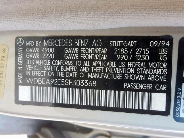 WDBEA92E5SF303368 - 1995 MERCEDES-BENZ E 320 GOLD photo 10