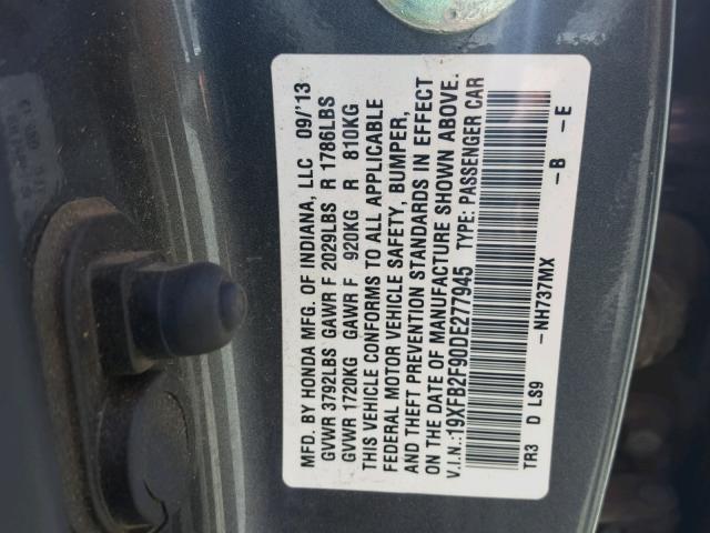 19XFB2F90DE277945 - 2013 HONDA CIVIC EXL GRAY photo 10