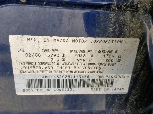 JM1BK32G281113436 - 2008 MAZDA 3 I BLACK photo 10