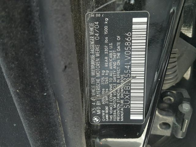 5UXFB53554LV05866 - 2004 BMW X5 4.4I BLACK photo 10