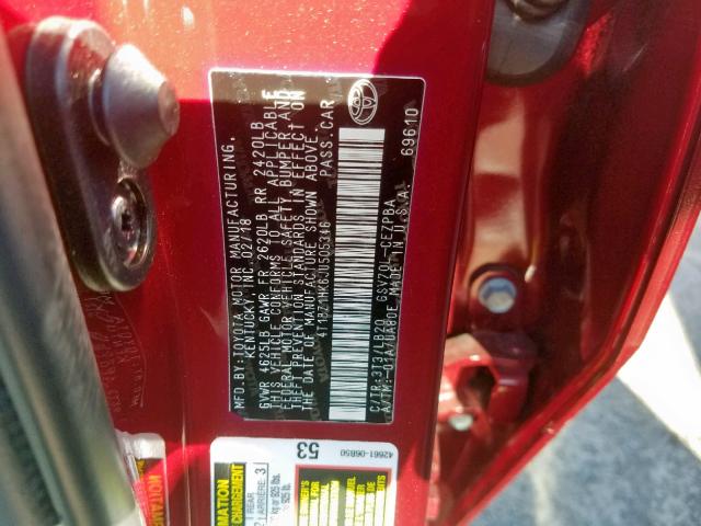 4T1BZ1HK6JU505346 - 2018 TOYOTA CAMRY XSE RED photo 10