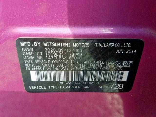 ML32A3HJ4FH004568 - 2015 MITSUBISHI MIRAGE DE PINK photo 10