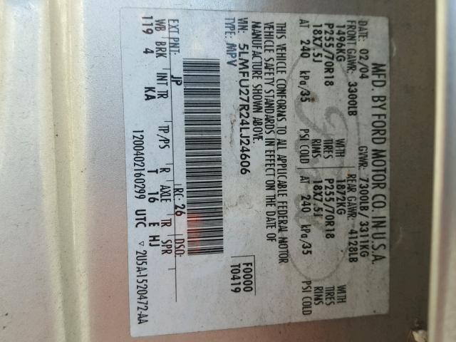 5LMFU27R24LJ24606 - 2004 LINCOLN NAVIGATOR 银色 照片 10