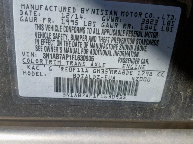 3N1AB7AP1FL630935 - 2015 NISSAN SENTRA S GRAY photo 10