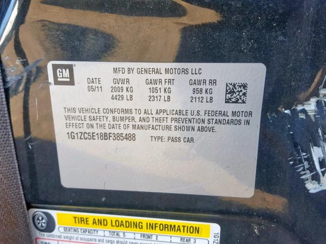 1G1ZC5E18BF385488 - 2011 CHEVROLET MALIBU 1LT 黑色 照片 10