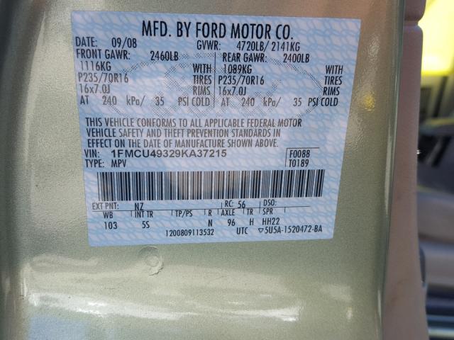 1FMCU49329KA37215 - 2009 FORD ESCAPE HYB GREEN photo 10