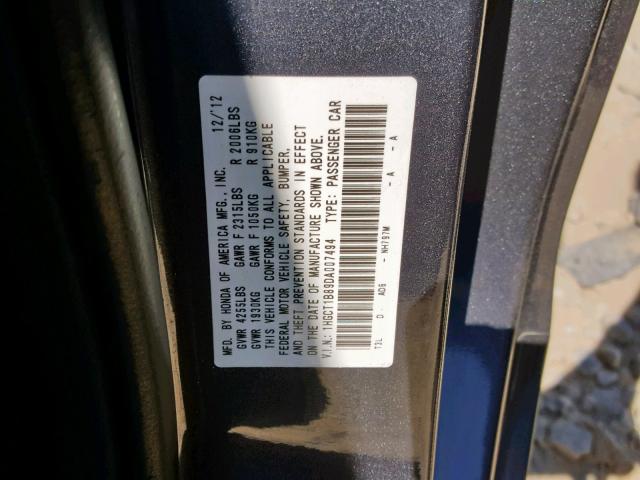 1HGCT1B89DA007494 - 2013 HONDA ACCORD EXL GRAY photo 10