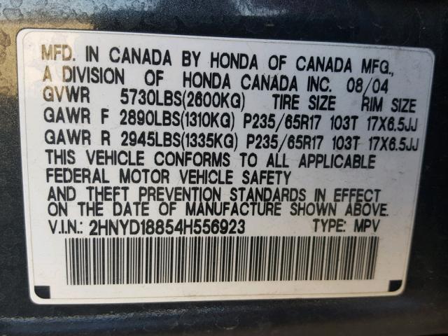 2HNYD18854H556923 - 2004 ACURA MDX TOURIN BLUE photo 10