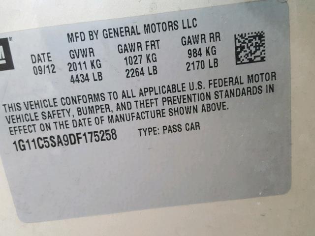 1G11C5SA9DF175258 - 2013 CHEVROLET MALIBU 1LT TAN photo 10