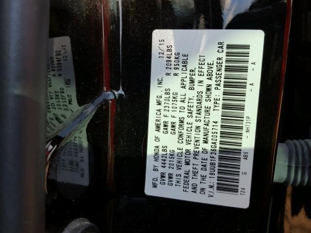 19UUB1F36GA005714 - 2016 ACURA TLX BLACK photo 10