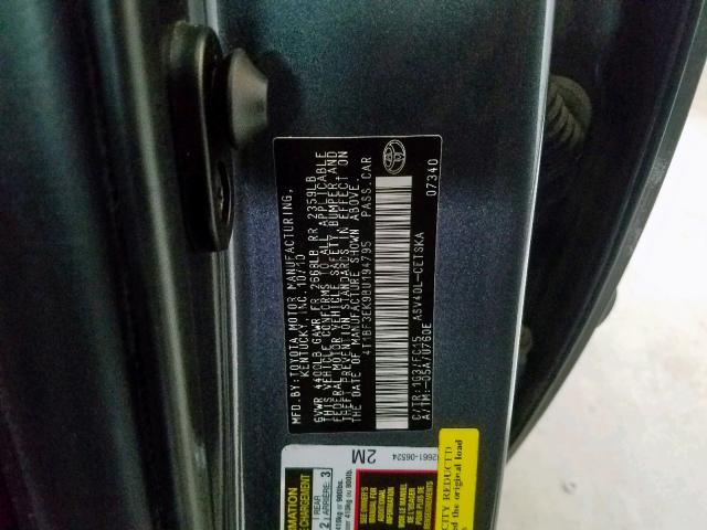 4T1BF3EK9BU194795 - 2011 TOYOTA CAMRY BASE GRAY photo 10