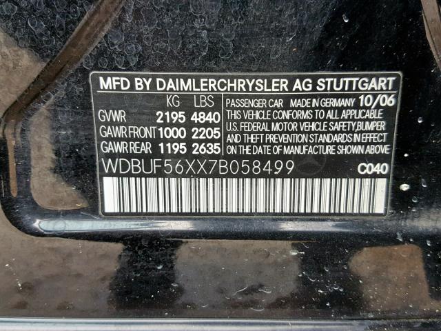 WDBUF56XX7B058499 - 2007 MERCEDES-BENZ E 350 BLACK photo 10