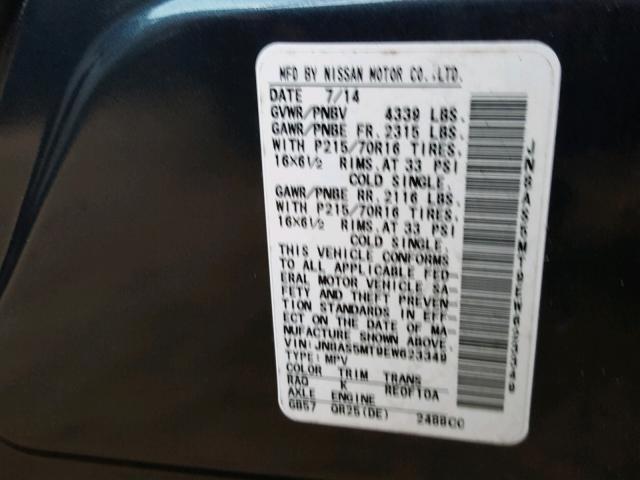 JN8AS5MT9EW623349 - 2014 NISSAN ROGUE SELE BLUE photo 10