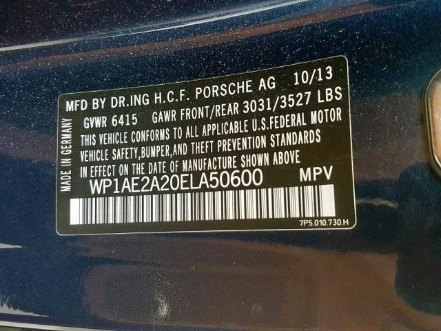 WP1AE2A20ELA50600 - 2014 PORSCHE CAYENNE S BLUE photo 10