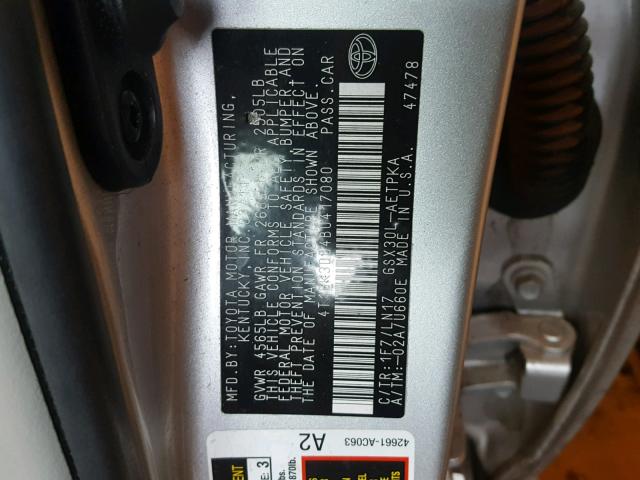 4T1BK3DB4BU417080 - 2011 TOYOTA AVALON BAS SILVER photo 10