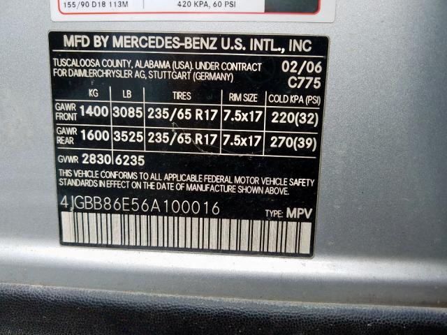 4JGBB86E56A100016 - 2006 MERCEDES-BENZ ML 350 SILVER photo 10