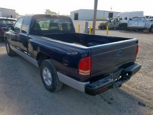 1B7GL22X7YS593044 - 2000 DODGE DAKOTA BLUE photo 3