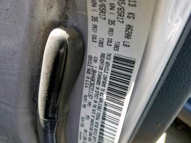 1J8HH48K36C211167 - 2006 JEEP COMMANDER SILVER photo 10