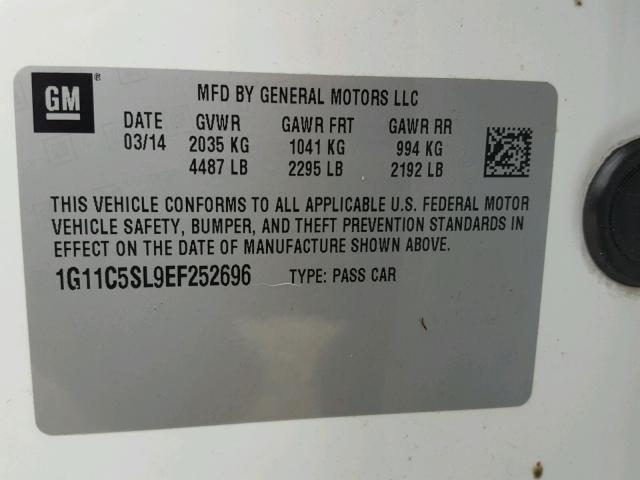 1G11C5SL9EF252696 - 2014 CHEVROLET MALIBU 1LT 白色 照片 10