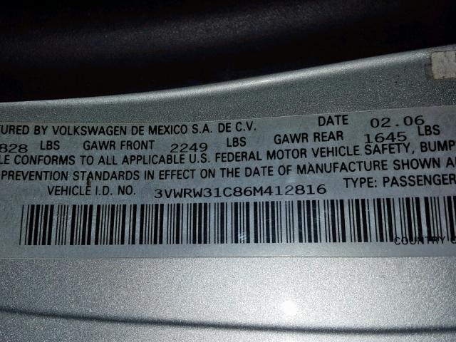 3VWRW31C86M412816 - 2006 VOLKSWAGEN NEW BEETLE ვერცხლისფერი ფოტო 10