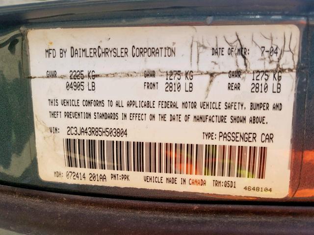 2C3JA43R85H503804 - 2005 CHRYSLER 300 BLUE photo 10