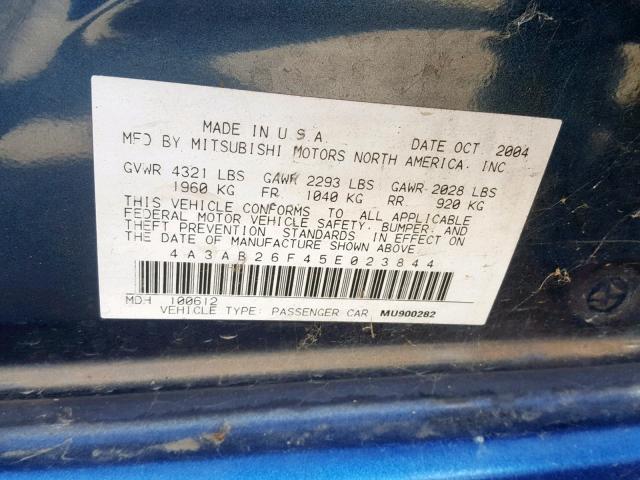 4A3AB26F45E023844 - 2005 MITSUBISHI GALANT DE BLUE photo 10