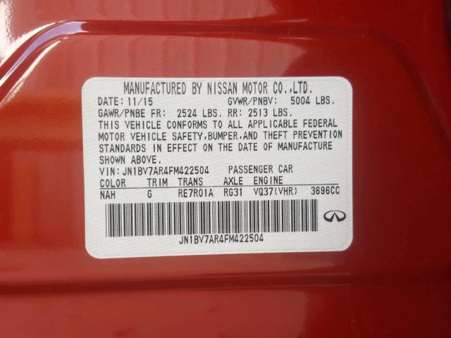 JN1BV7AR4FM422504 - 2015 INFINITI Q50 BASE RED photo 10