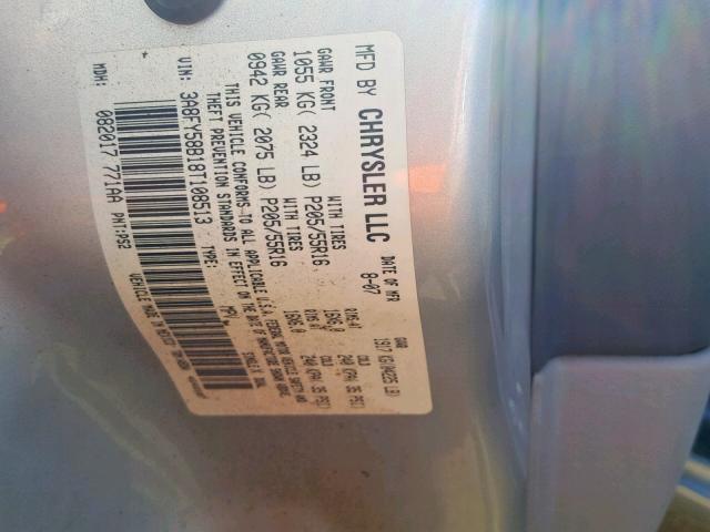 3A8FY58B18T108513 - 2008 CHRYSLER PT CRUISER SILVER photo 10