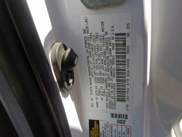 5TENX22N37Z428936 - 2007 TOYOTA TACOMA WHITE photo 10