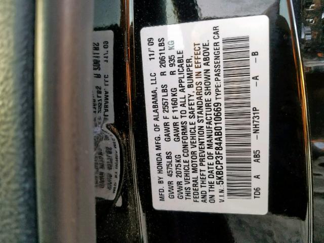 5KBCP3F84AB010669 - 2010 HONDA ACCORD EXL BLACK photo 10