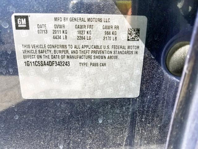 1G11C5SA4DF343243 - 2013 CHEVROLET MALIBU 1LT BLUE photo 10