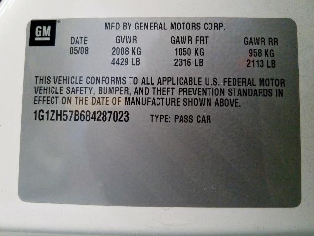 1G1ZH57B684287023 - 2008 CHEVROLET MALIBU 1LT 白色 照片 10