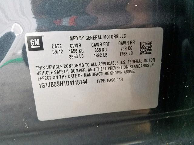 1G1JB5SH1D4118144 - 2013 CHEVROLET SONIC LS 灰色 照片 10