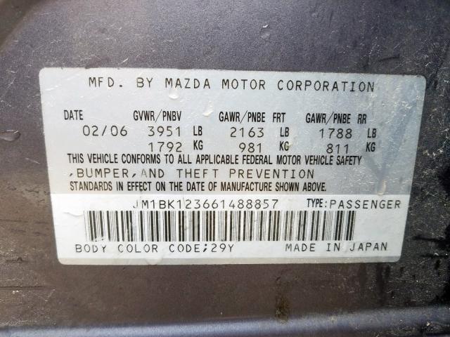 JM1BK123661488857 - 2006 MAZDA 3 S GRAY photo 10