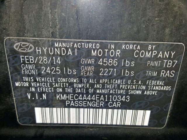 KMHEC4A44EA110343 - 2014 HYUNDAI SONATA HYB BLACK photo 10