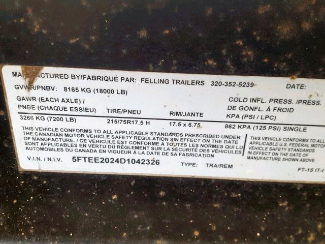 5FTEE2024D1042326 - 2012 FELL TRAILER BLACK photo 10