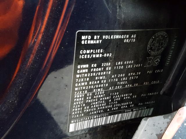 WVGJV7AX7GW507331 - 2016 VOLKSWAGEN TIGUAN COM 黑色 照片 10