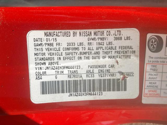 JN1AZ4EH3FM444123 - 2015 NISSAN 370Z BASE RED photo 10