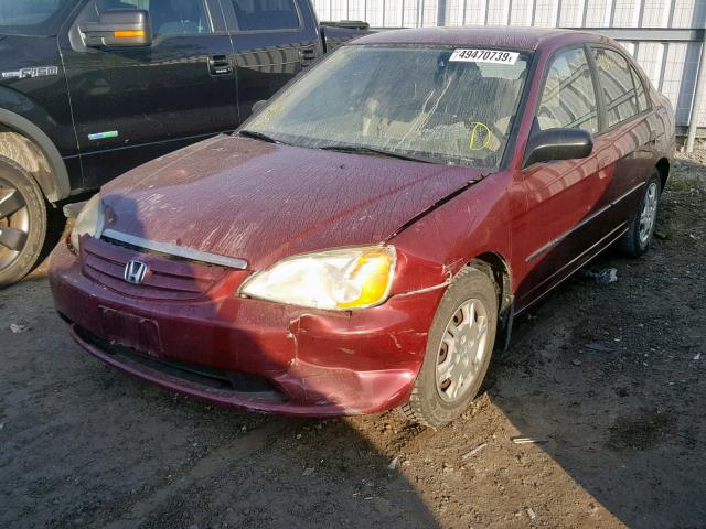 2HGES16432H927574 - 2002 HONDA CIVIC DX BURGUNDY photo 2