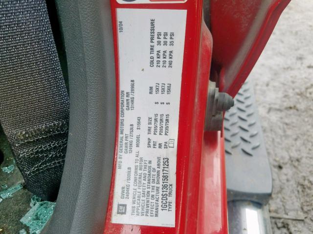 1GCDS136158171253 - 2005 CHEVROLET COLORADO RED photo 10