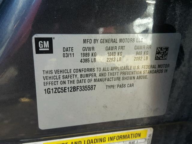 1G1ZC5E12BF335587 - 2011 CHEVROLET MALIBU 1LT GRAY photo 10