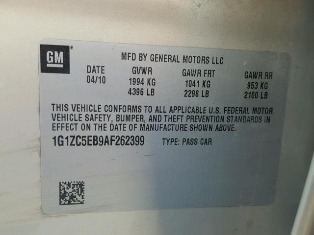 1G1ZC5EB9AF262399 - 2010 CHEVROLET MALIBU 1LT GOLD photo 10