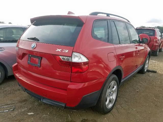 WBXPC93417WJ00398 - 2007 BMW X3 3.0SI RED photo 4