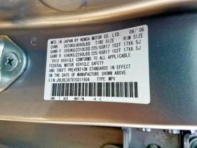 JHLRE38797C011604 - 2007 HONDA CR-V EXL SILVER photo 10