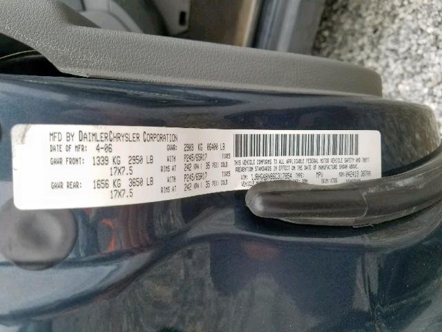 1J8HG48N86C317854 - 2006 JEEP COMMANDER 蓝色 照片 10