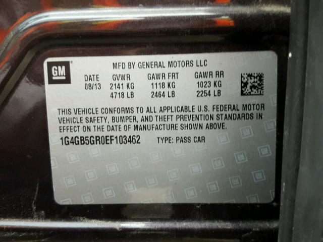 1G4GB5GR0EF103462 - 2014 BUICK LACROSSE PURPLE photo 10