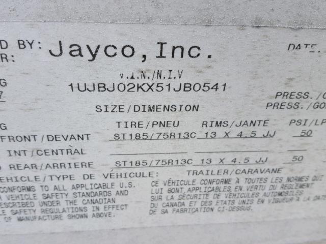 1UJBJ02KX51JB0541 - 2005 JAYCO JAFEATHER WHITE photo 10