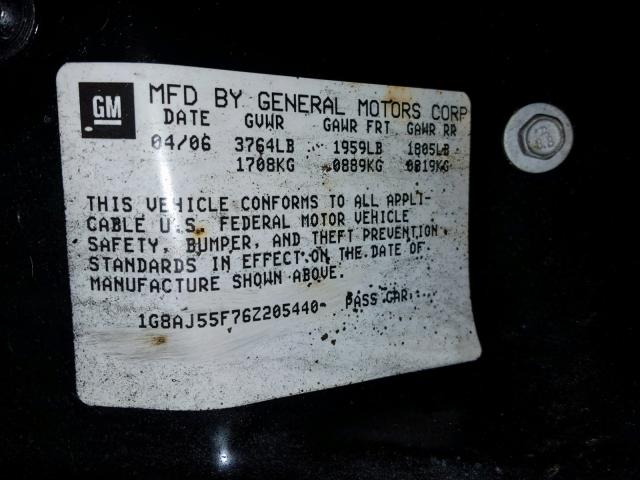 1G8AJ55F76Z205440 - 2006 SATURN ION LEVEL BLACK photo 10