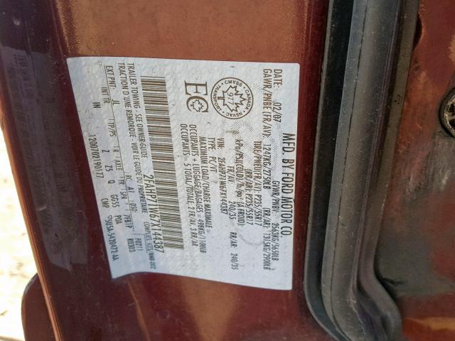 2FAHP71W67X144387 - 2007 FORD CROWN VICT BURGUNDY photo 10