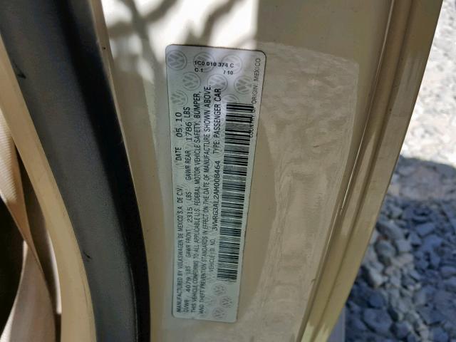 3VWRG3AL2AM008464 - 2010 VOLKSWAGEN NEW BEETLE კრემისფერი ფოტო 10